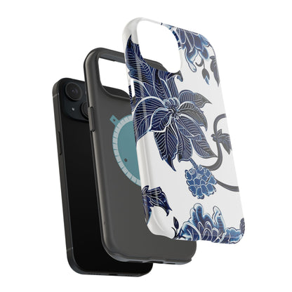 Magnetic Impact - Resistant Phone Case — Blue Botanical Floral Design - DIGITAL X