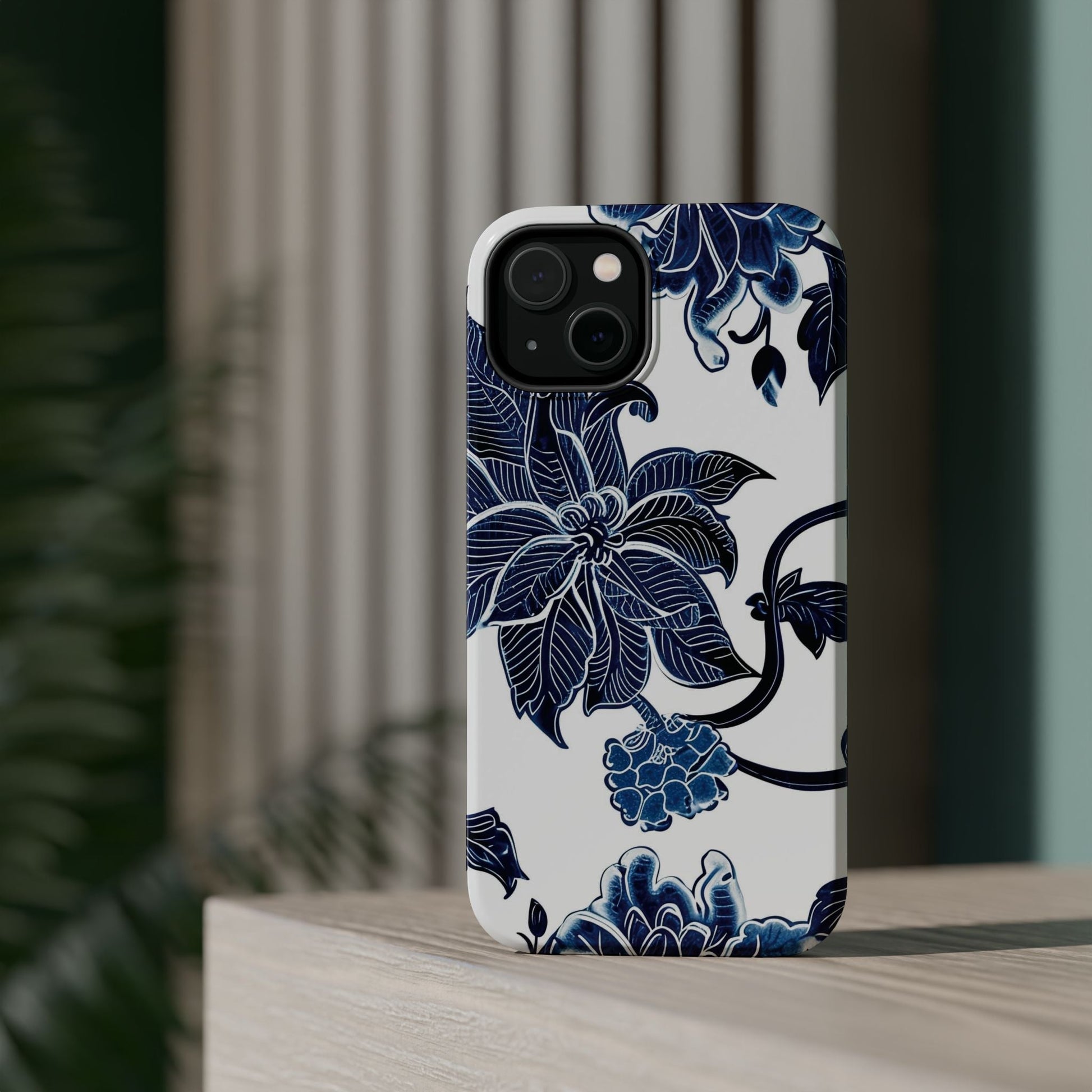 Magnetic Impact - Resistant Phone Case — Blue Botanical Floral Design - DIGITAL X