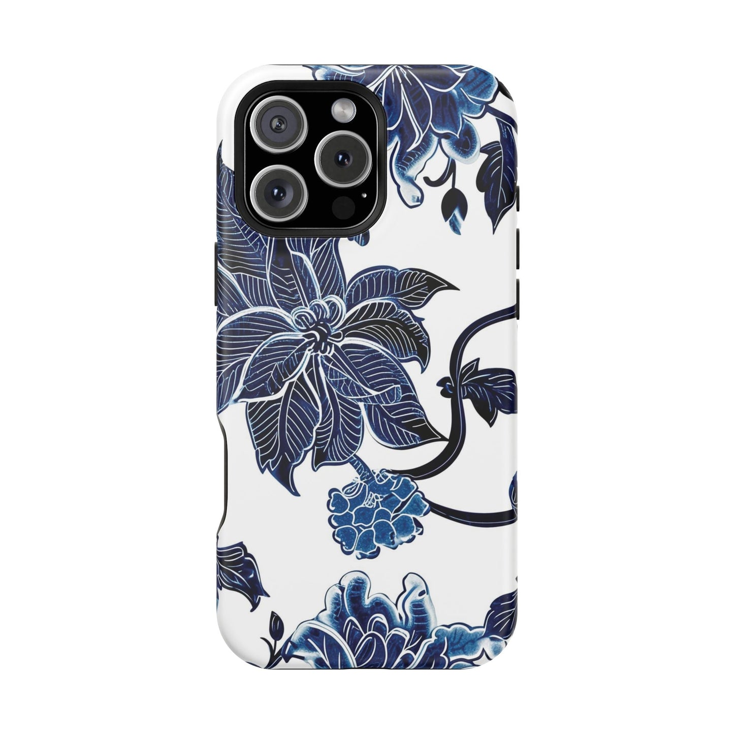 Magnetic Impact - Resistant Phone Case — Blue Botanical Floral Design - DIGITAL X