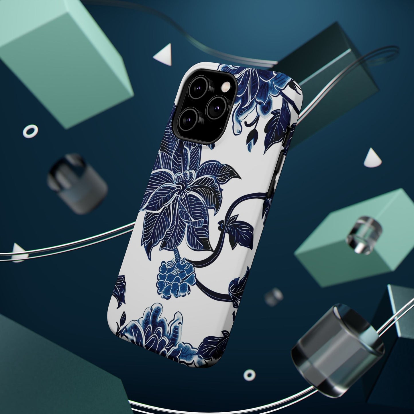 Magnetic Impact - Resistant Phone Case — Blue Botanical Floral Design - DIGITAL X