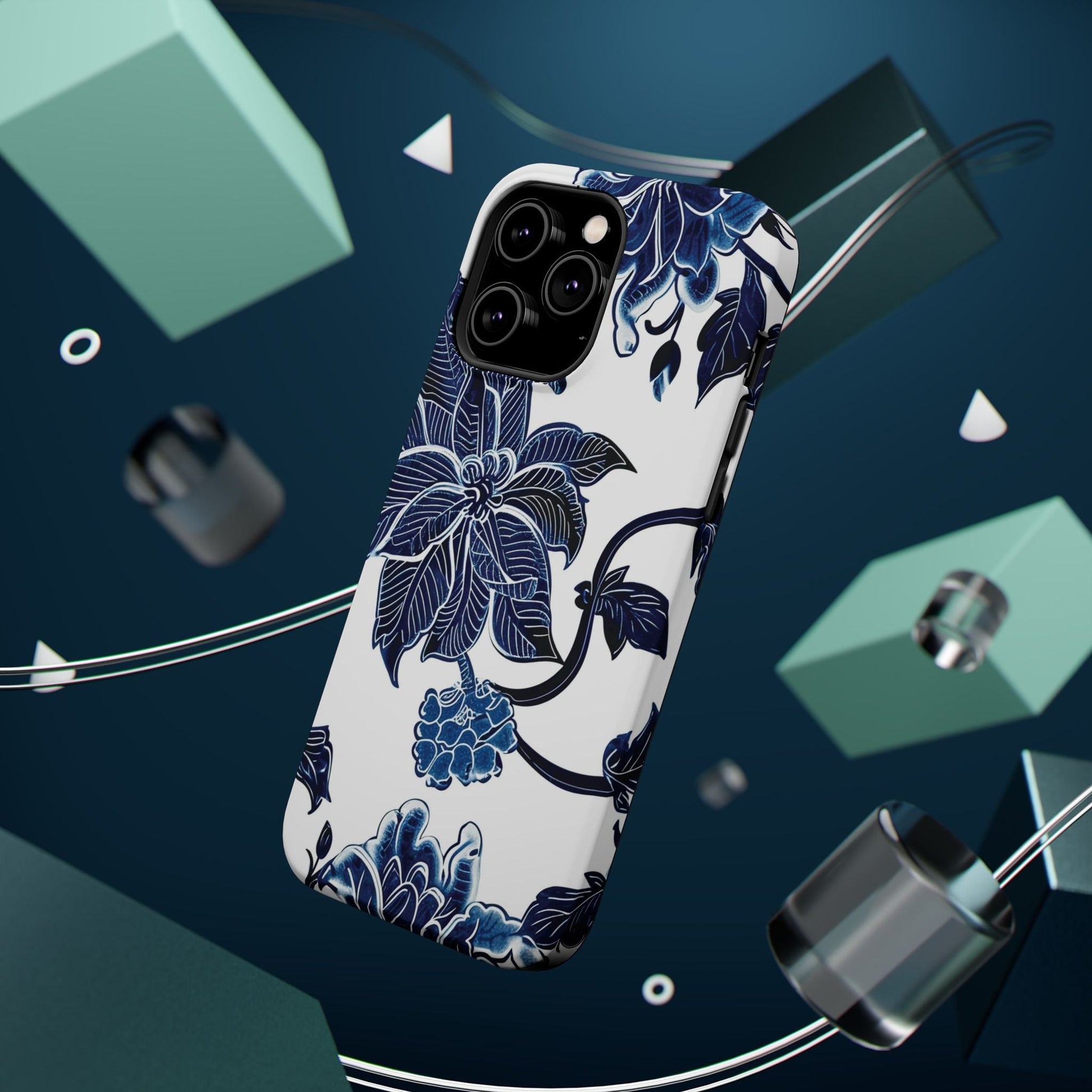 Magnetic Impact - Resistant Phone Case — Blue Botanical Floral Design - DIGITAL X