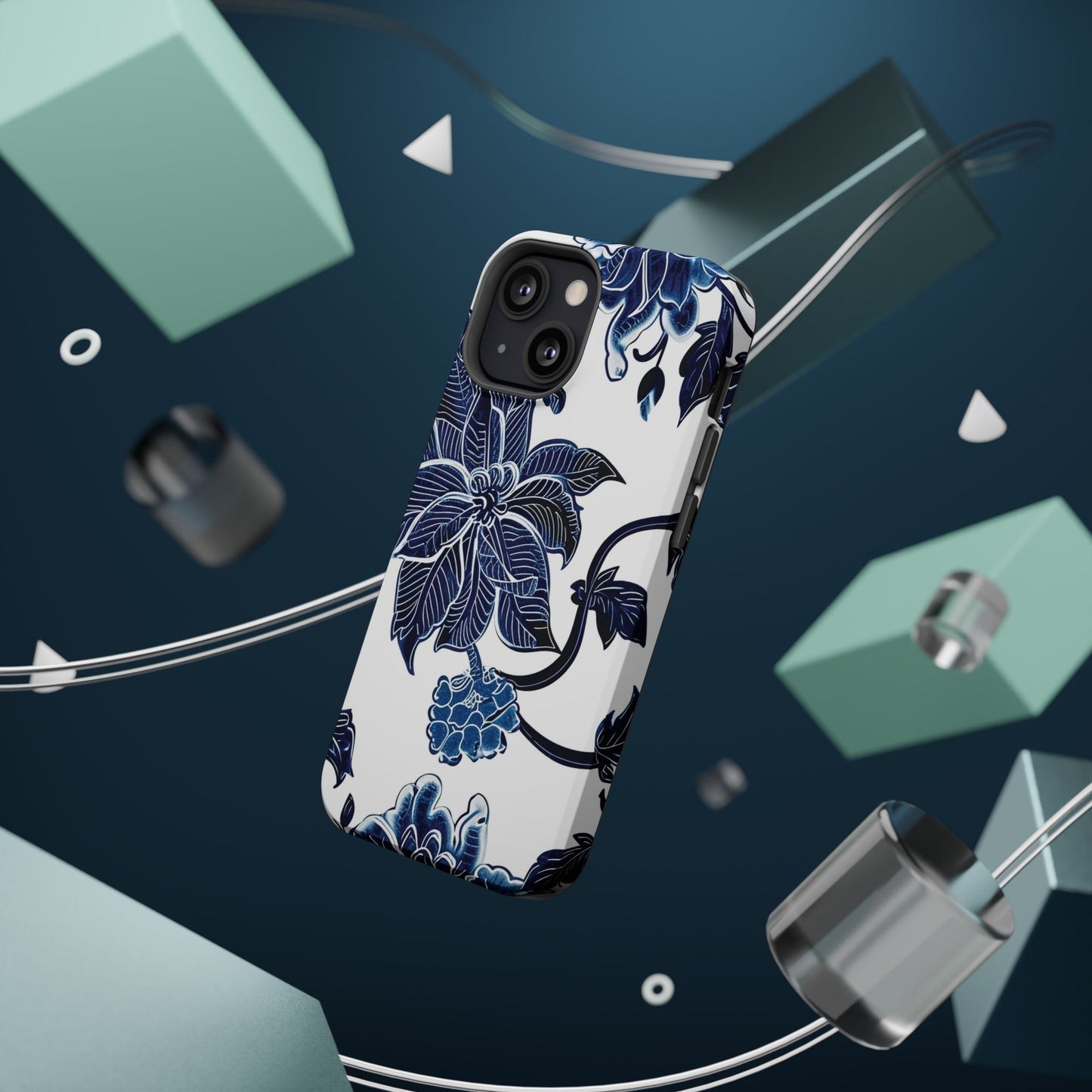 Magnetic Impact - Resistant Phone Case — Blue Botanical Floral Design - DIGITAL X