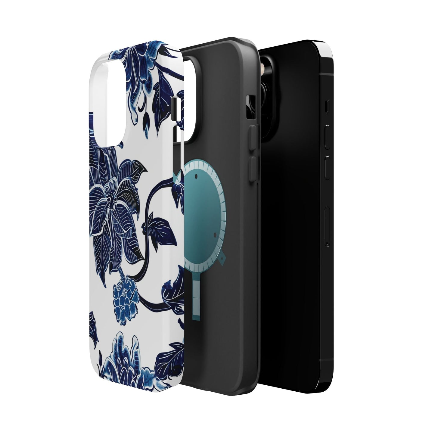Magnetic Impact - Resistant Phone Case — Blue Botanical Floral Design - DIGITAL X