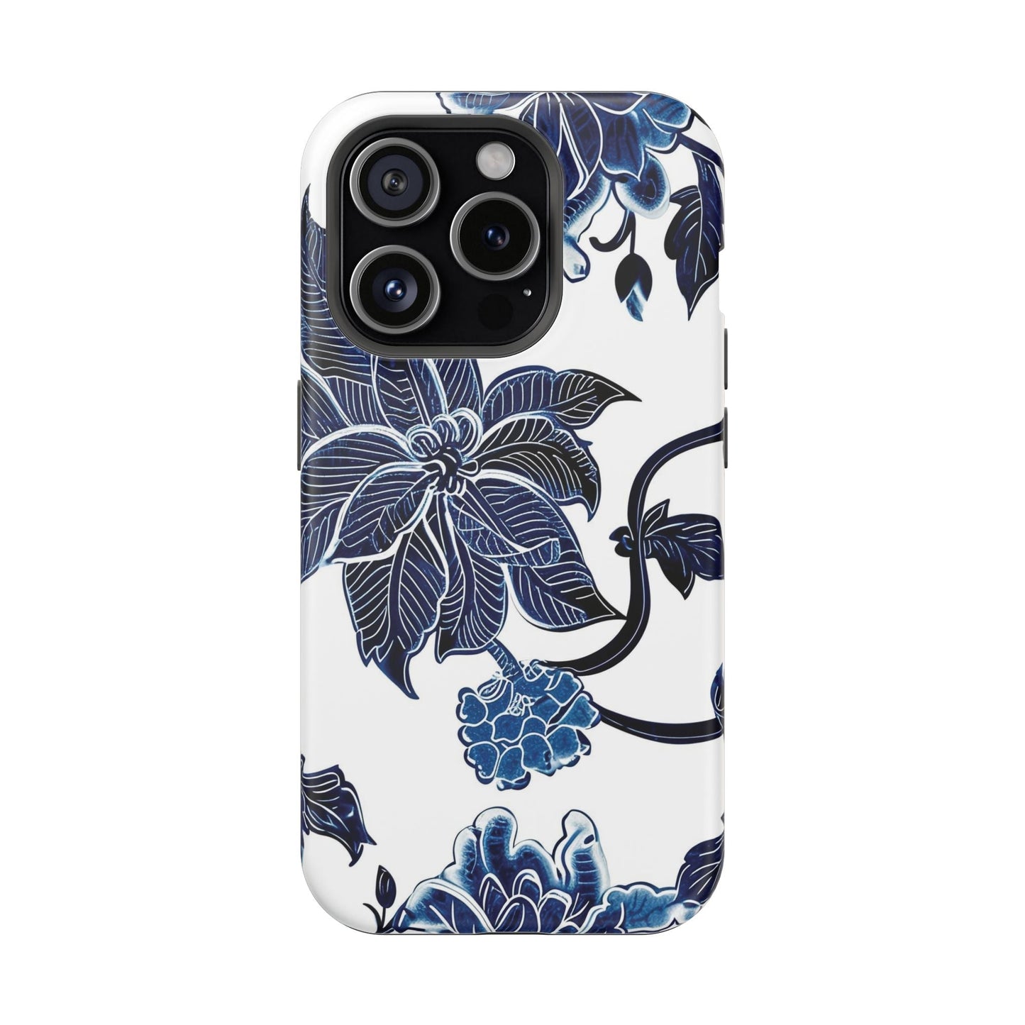Magnetic Impact - Resistant Phone Case — Blue Botanical Floral Design - DIGITAL X