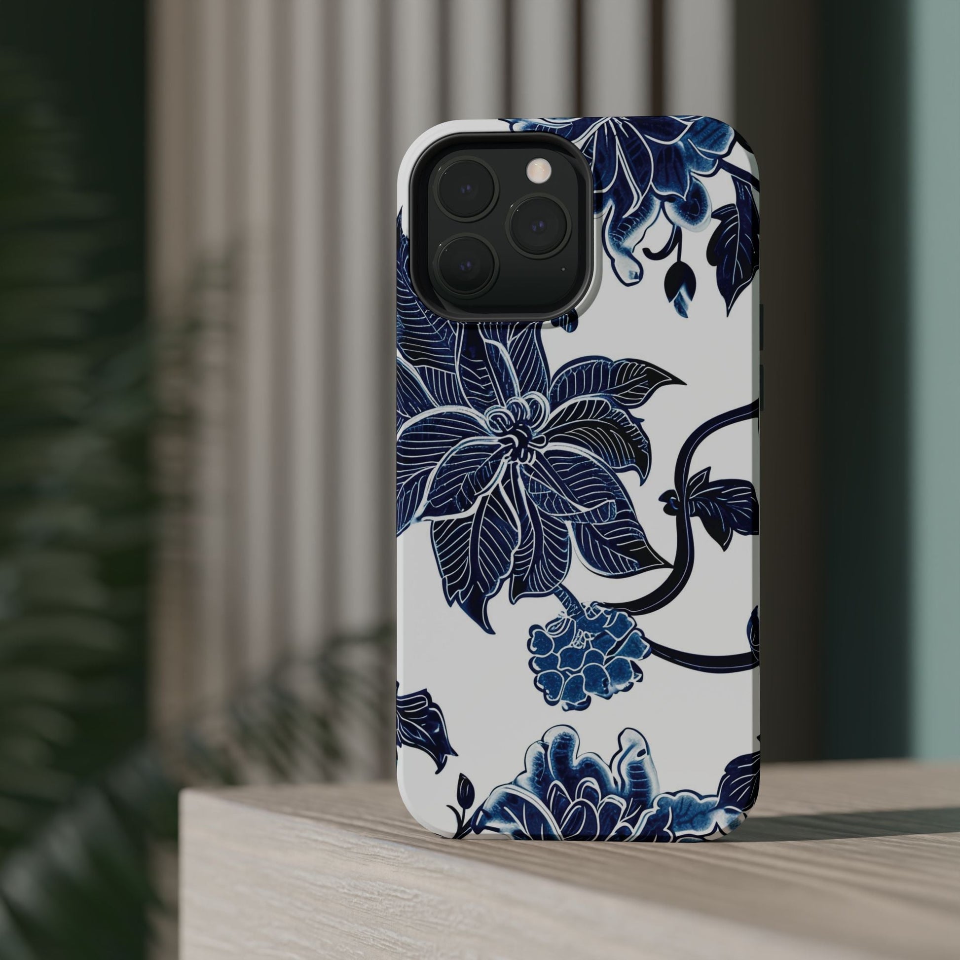 Magnetic Impact - Resistant Phone Case — Blue Botanical Floral Design - DIGITAL X