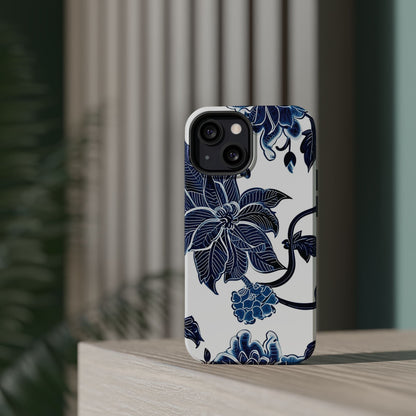 Magnetic Impact - Resistant Phone Case — Blue Botanical Floral Design - DIGITAL X