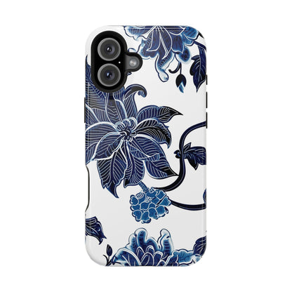 Magnetic Impact - Resistant Phone Case — Blue Botanical Floral Design - DIGITAL X
