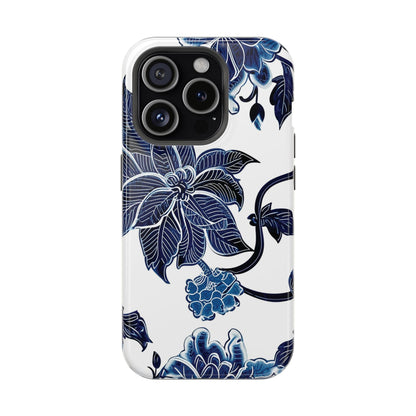 Magnetic Impact - Resistant Phone Case — Blue Botanical Floral Design - DIGITAL X