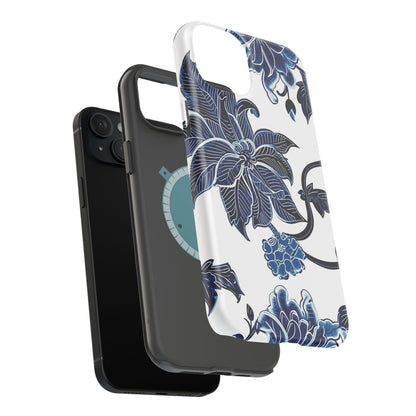 Magnetic Impact - Resistant Phone Case — Blue Botanical Floral Design - DIGITAL X