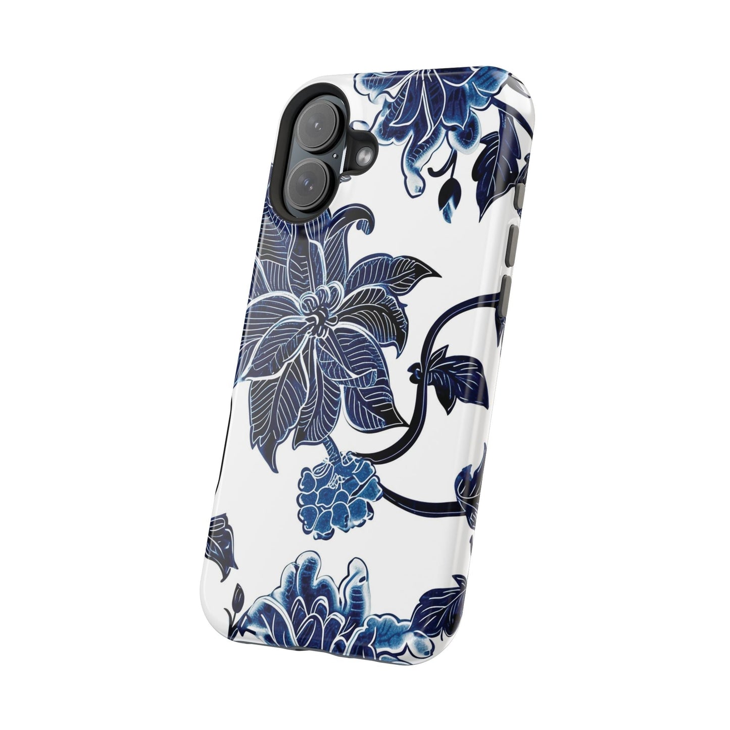 Magnetic Impact - Resistant Phone Case — Blue Botanical Floral Design - DIGITAL X