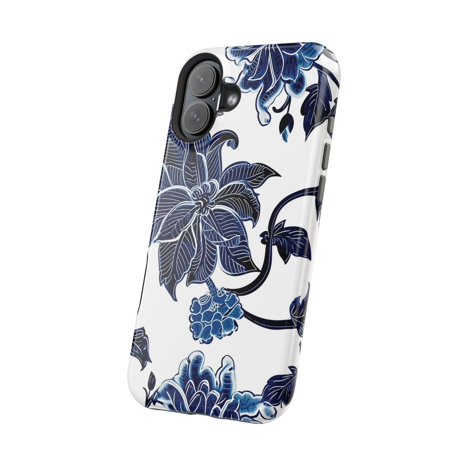 Magnetic Impact - Resistant Phone Case — Blue Botanical Floral Design - DIGITAL X
