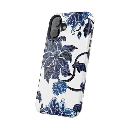 Magnetic Impact - Resistant Phone Case — Blue Botanical Floral Design - DIGITAL X
