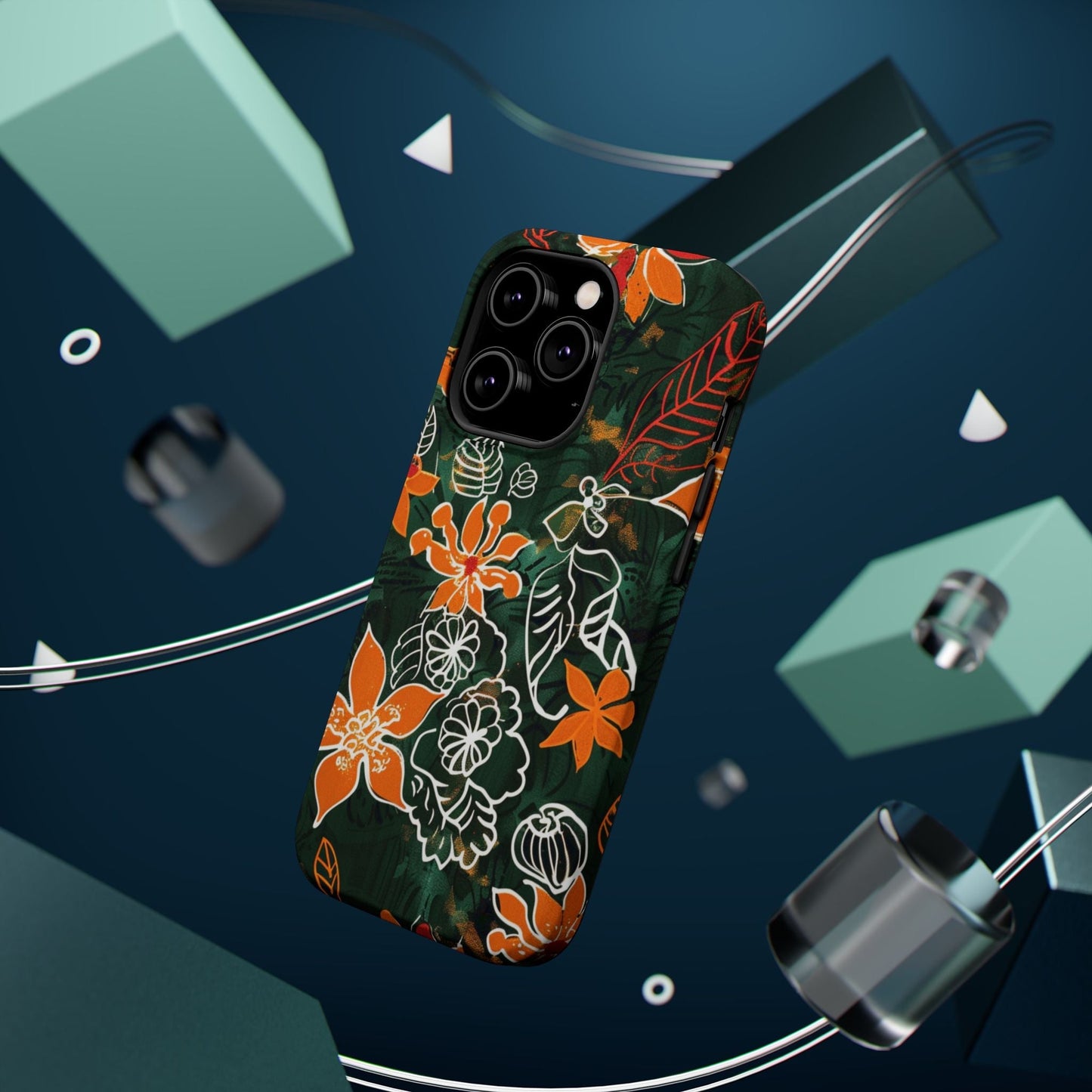 Magnetic Impact - Resistant Phone Case — Tropical Orange Floral - DIGITAL X