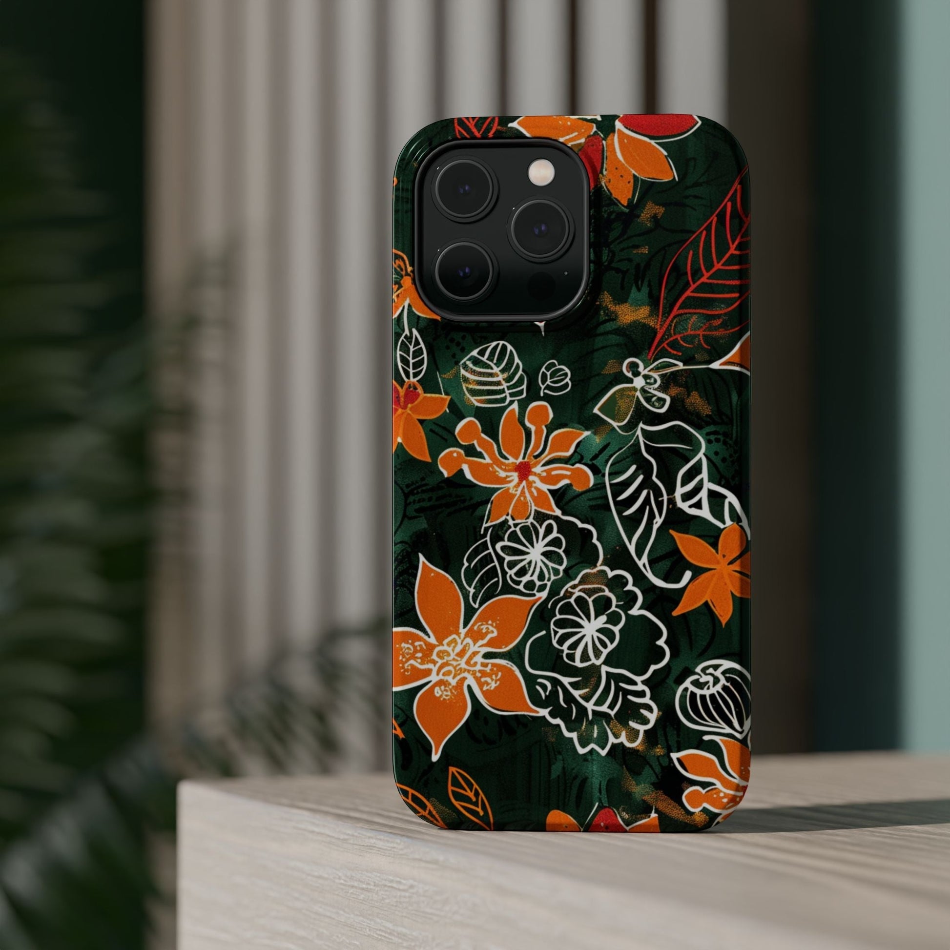 Magnetic Impact - Resistant Phone Case — Tropical Orange Floral - DIGITAL X