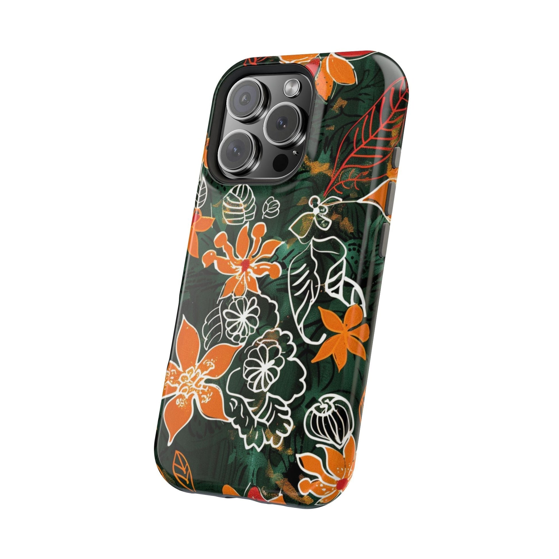 Magnetic Impact - Resistant Phone Case — Tropical Orange Floral - DIGITAL X