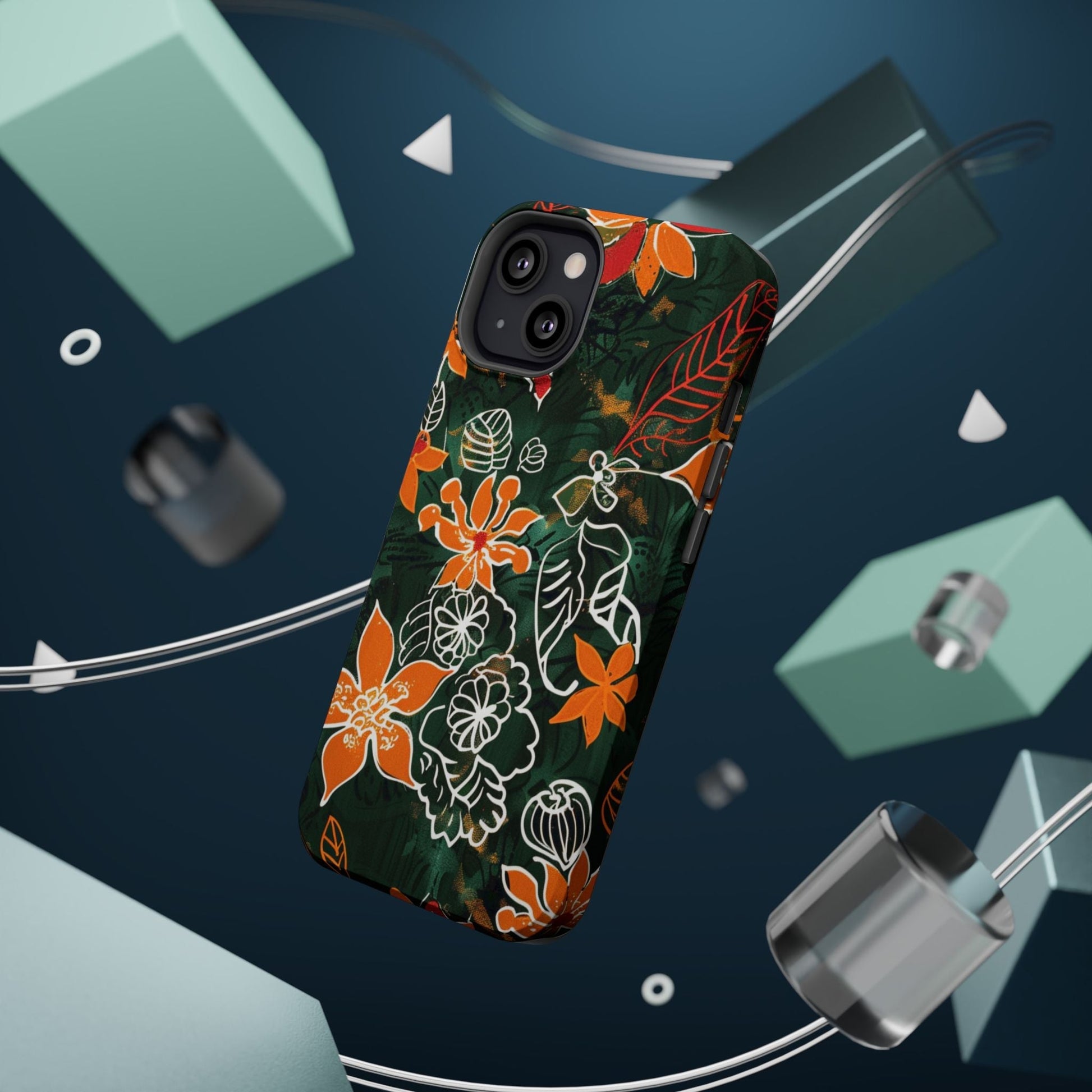 Magnetic Impact - Resistant Phone Case — Tropical Orange Floral - DIGITAL X