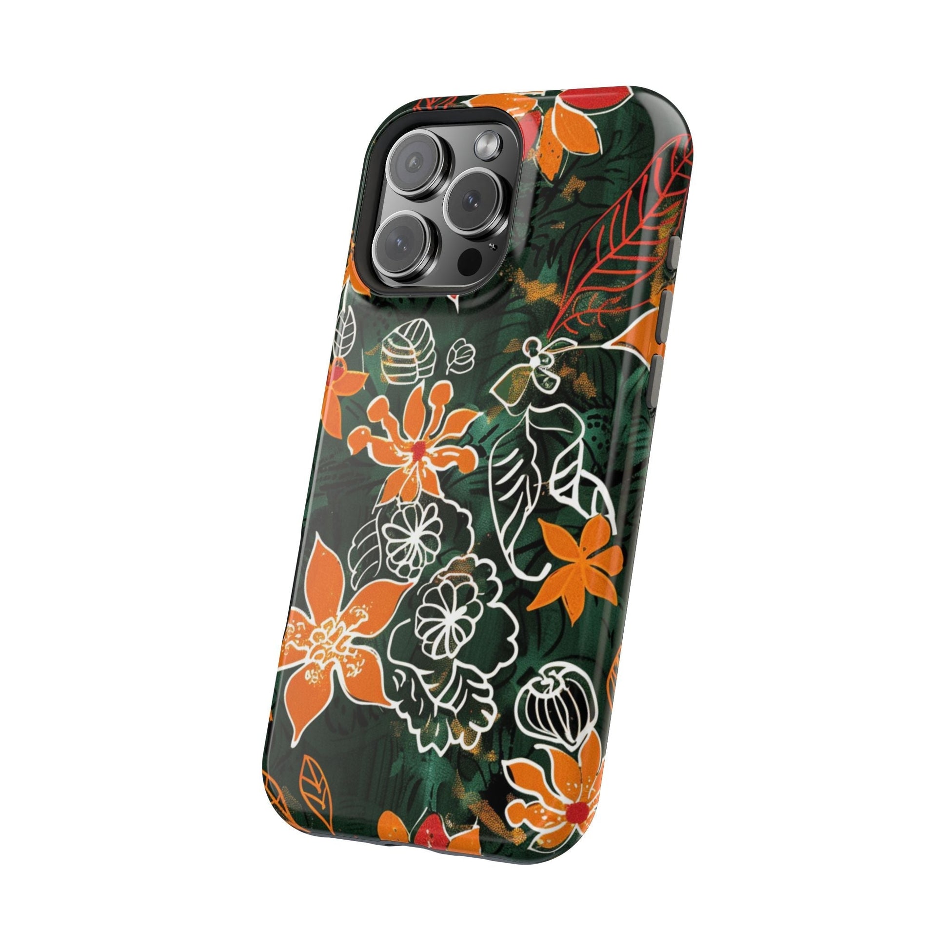 Magnetic Impact - Resistant Phone Case — Tropical Orange Floral - DIGITAL X
