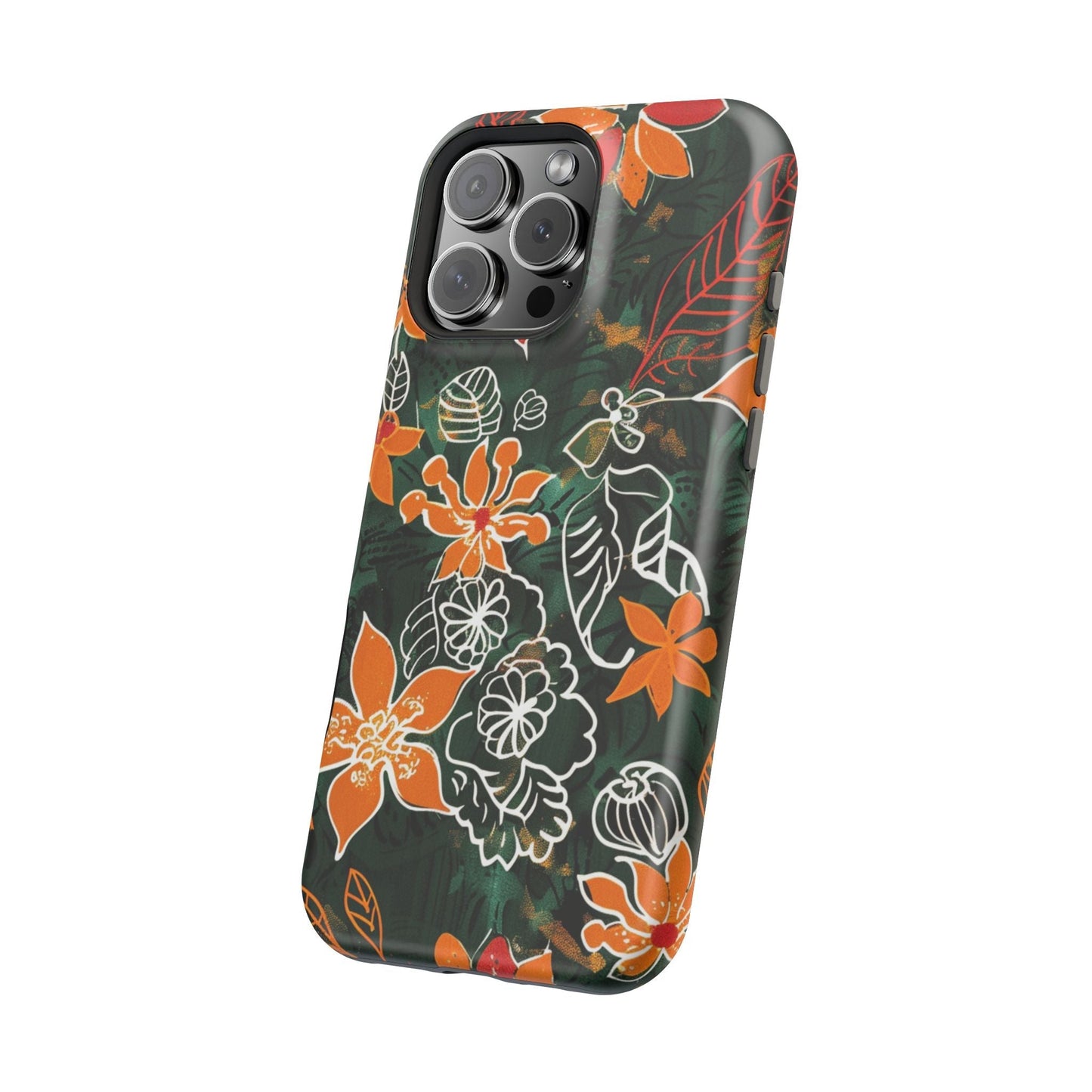 Magnetic Impact - Resistant Phone Case — Tropical Orange Floral - DIGITAL X