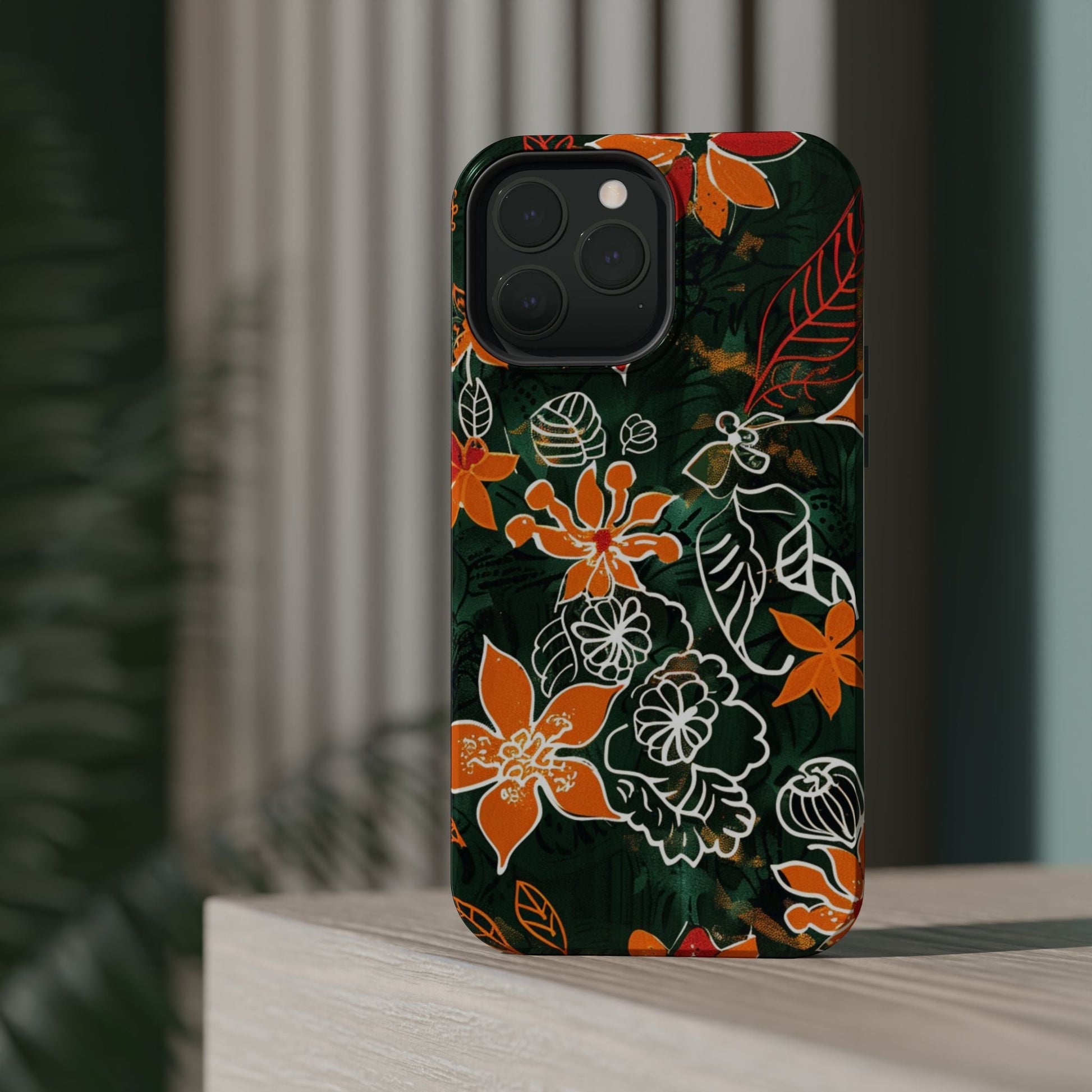 Magnetic Impact - Resistant Phone Case — Tropical Orange Floral - DIGITAL X