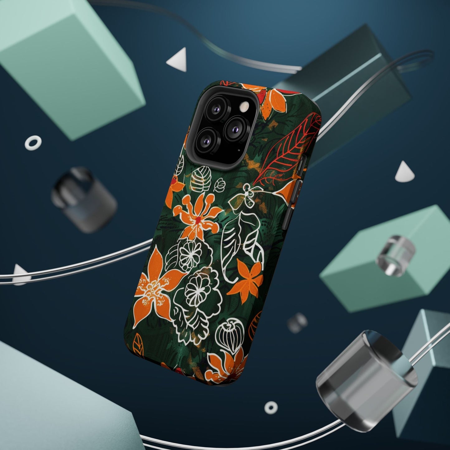 Magnetic Impact - Resistant Phone Case — Tropical Orange Floral - DIGITAL X