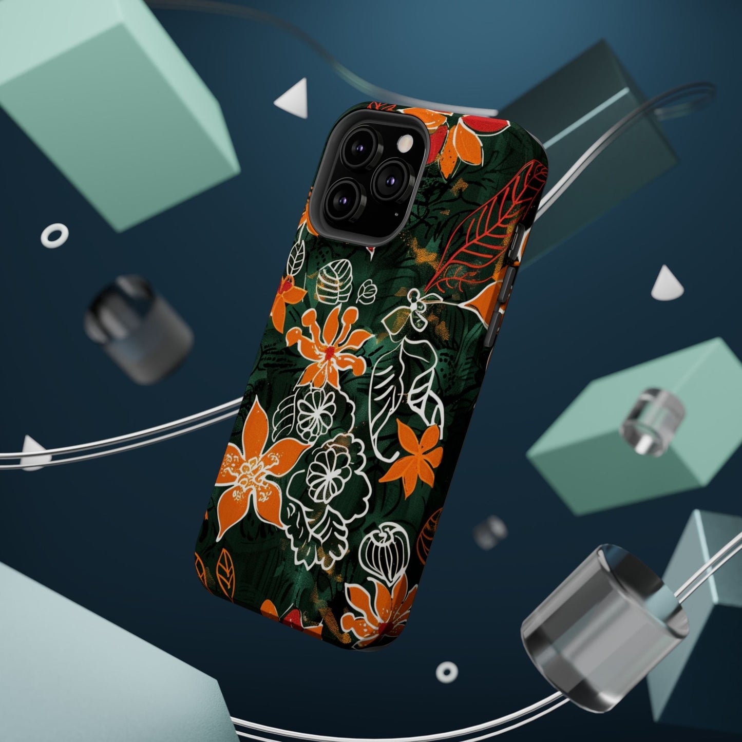 Magnetic Impact - Resistant Phone Case — Tropical Orange Floral - DIGITAL X