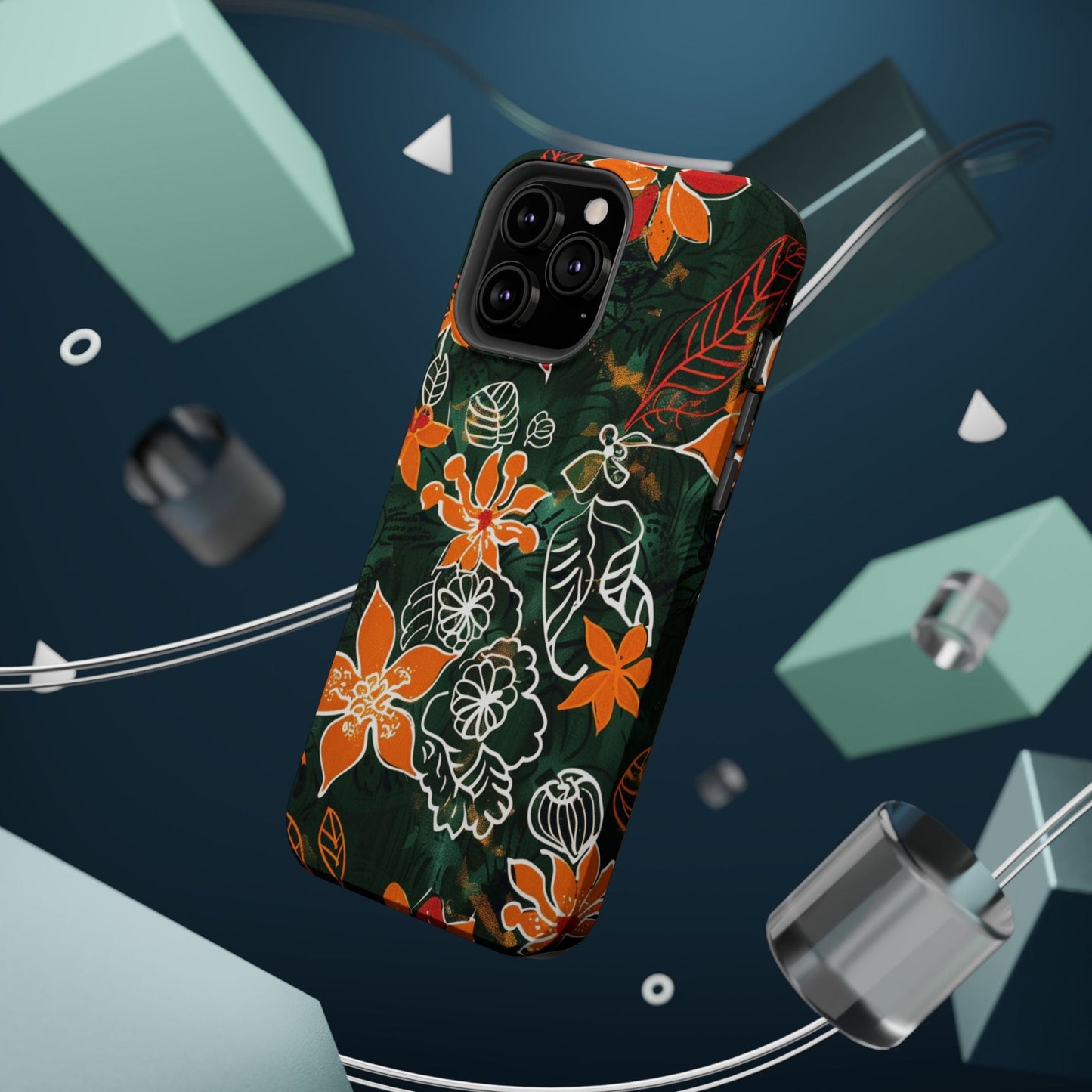 Magnetic Impact - Resistant Phone Case — Tropical Orange Floral - DIGITAL X