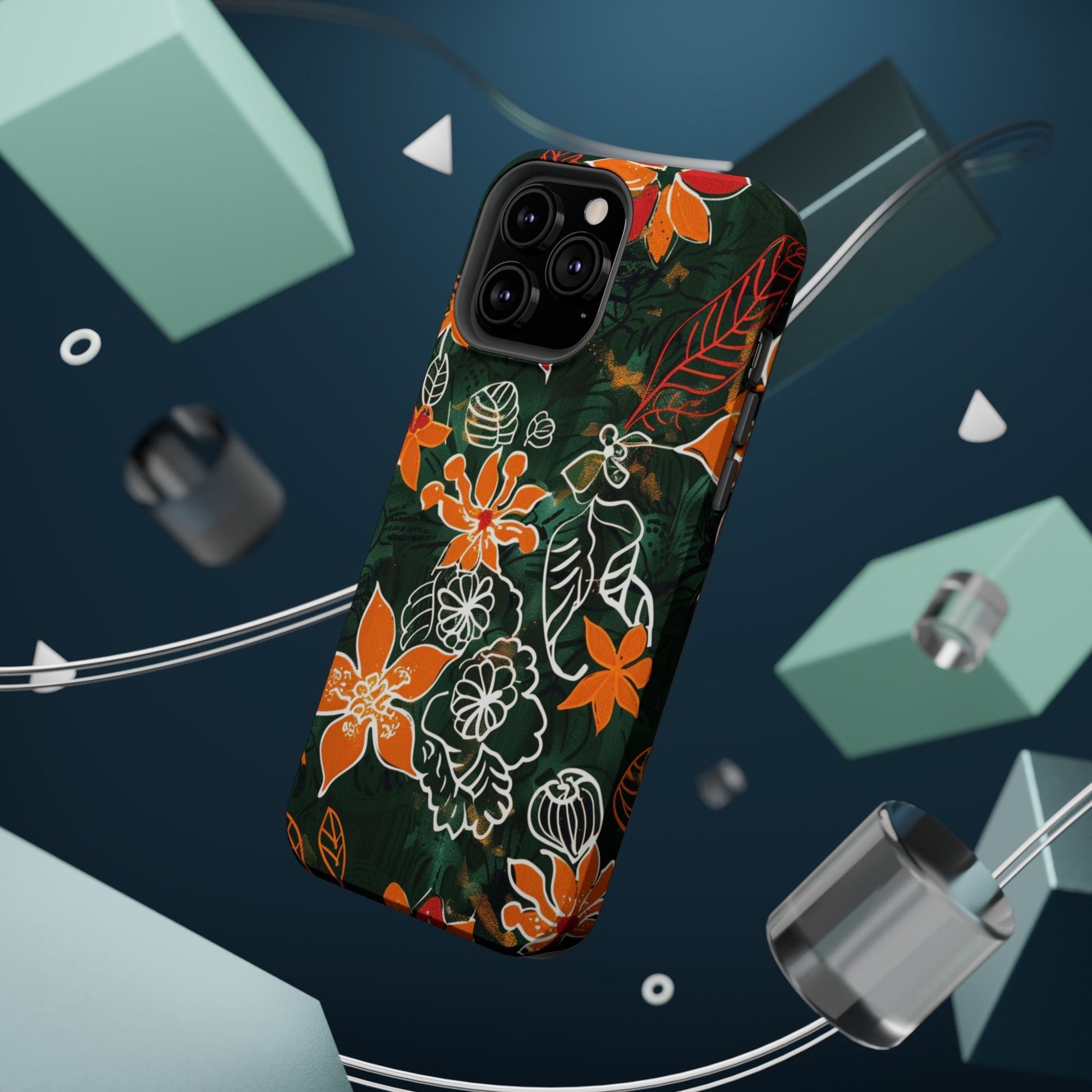 Magnetic Impact - Resistant Phone Case — Tropical Orange Floral - DIGITAL X