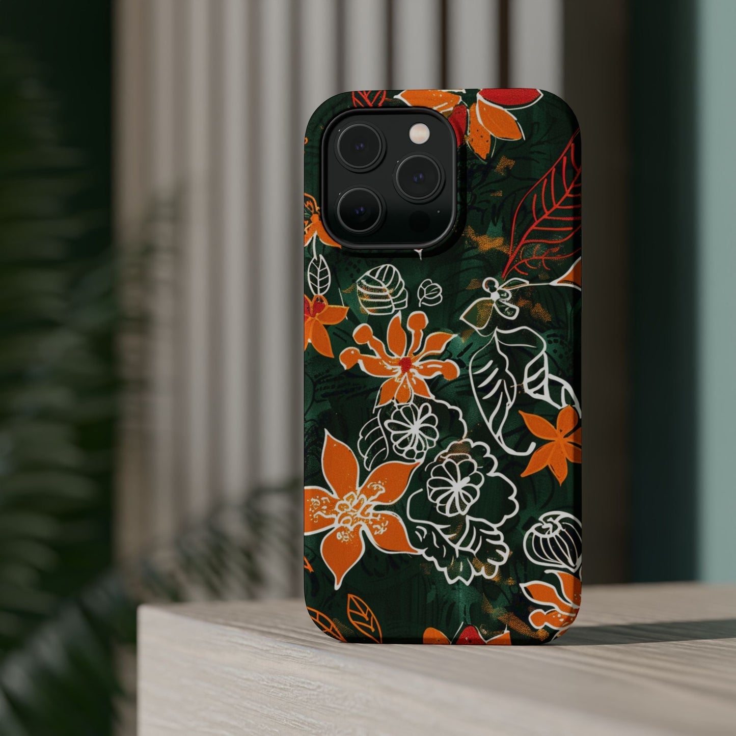 Magnetic Impact - Resistant Phone Case — Tropical Orange Floral - DIGITAL X