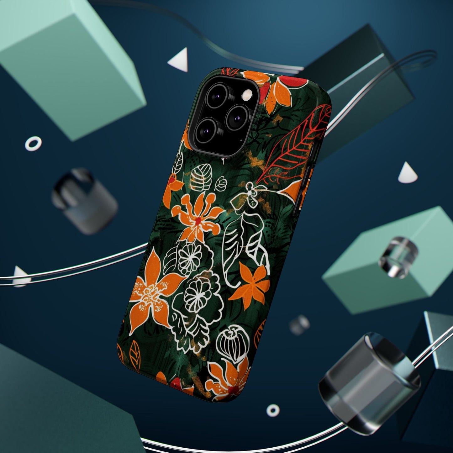 Magnetic Impact - Resistant Phone Case — Tropical Orange Floral - DIGITAL X