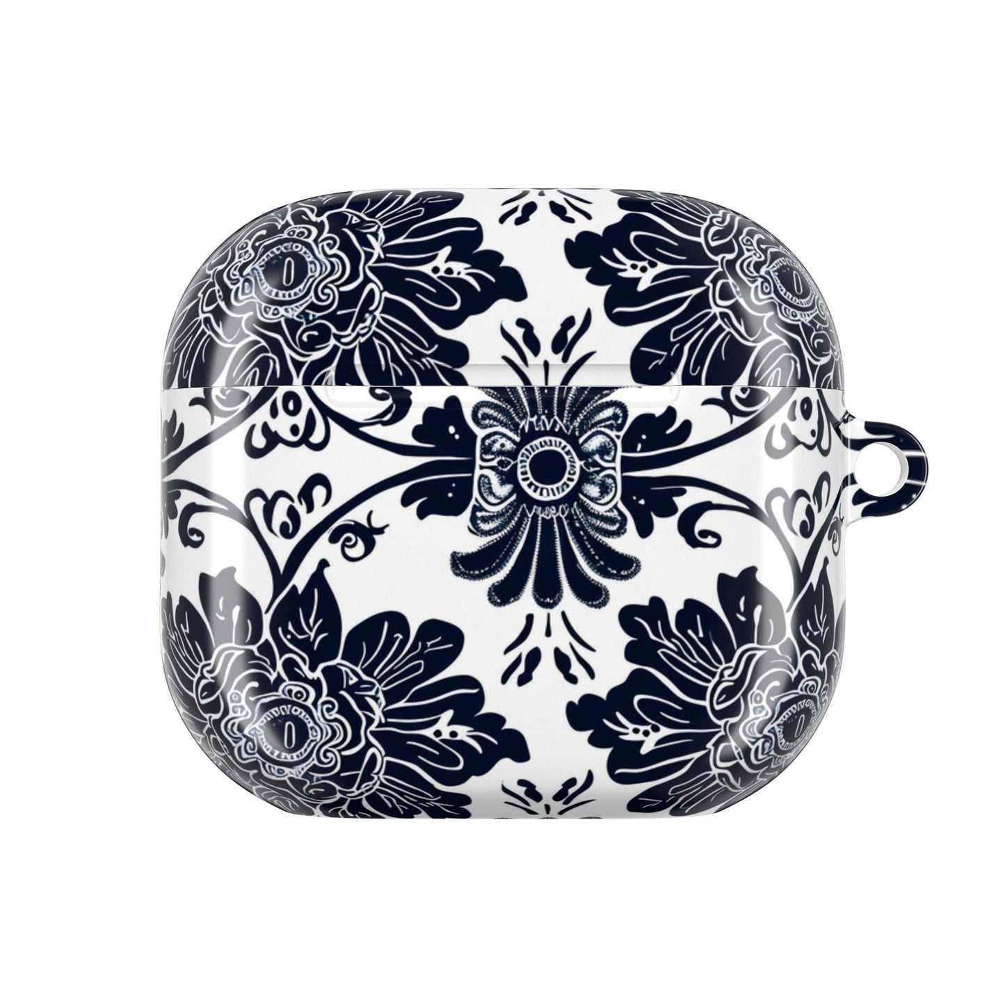 Navy Floral Damask AirPod Case — Ceramic Tile Pattern Protective Cover - DIGITAL X