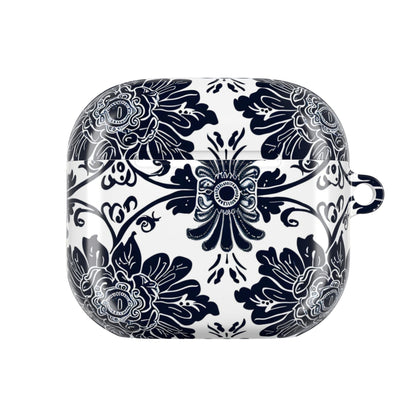 Navy Floral Damask AirPod Case — Ceramic Tile Pattern Protective Cover - DIGITAL X