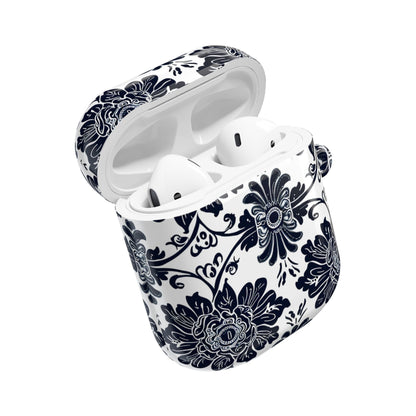 Navy Floral Damask AirPod Case — Ceramic Tile Pattern Protective Cover - DIGITAL X