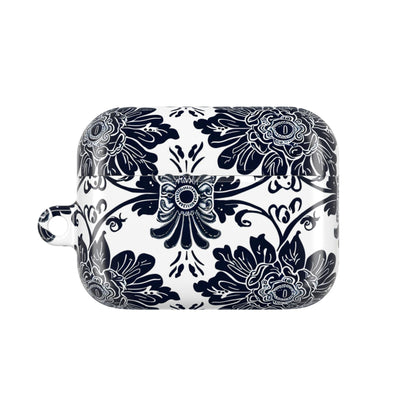 Navy Floral Damask AirPod Case — Ceramic Tile Pattern Protective Cover - DIGITAL X