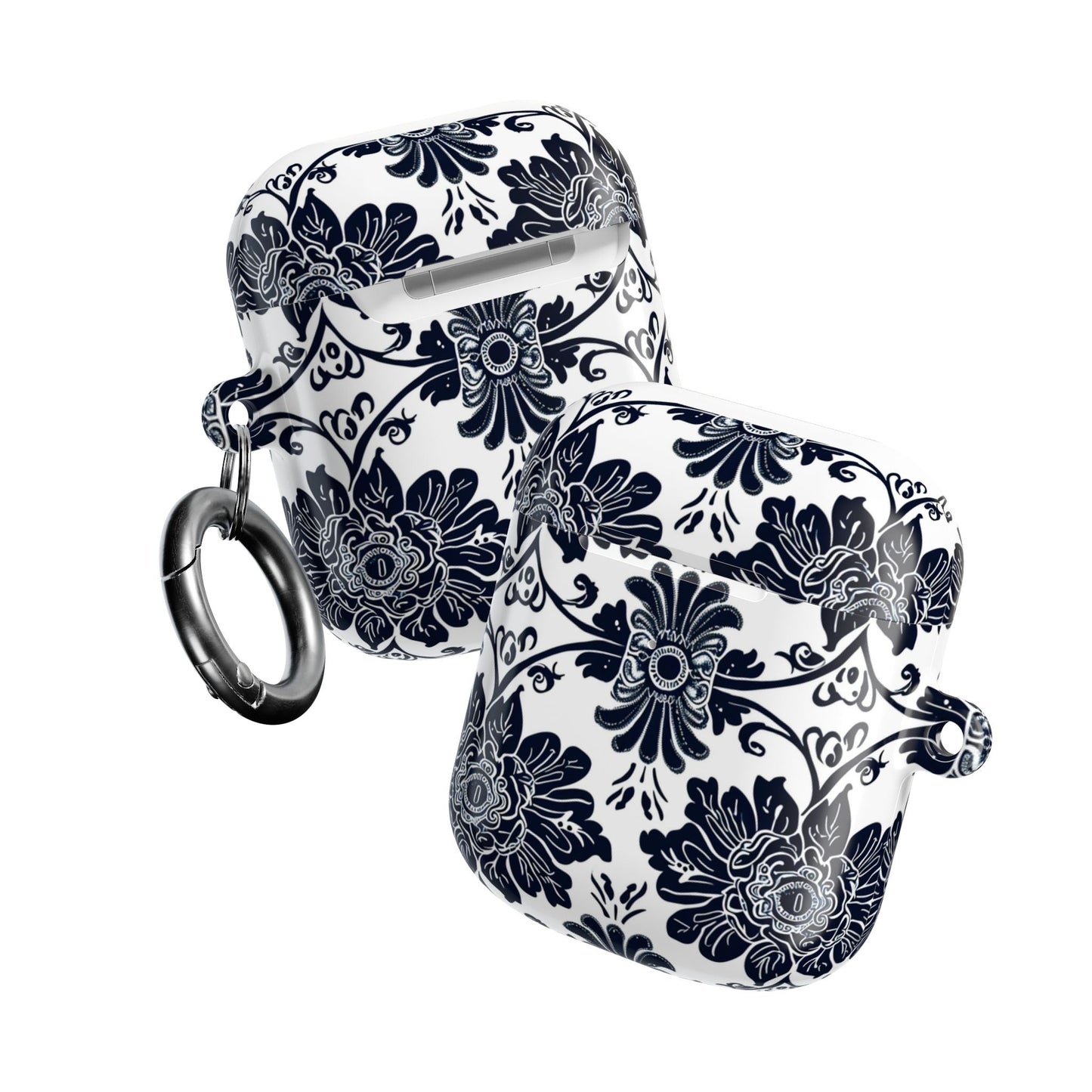 Navy Floral Damask AirPod Case — Ceramic Tile Pattern Protective Cover - DIGITAL X