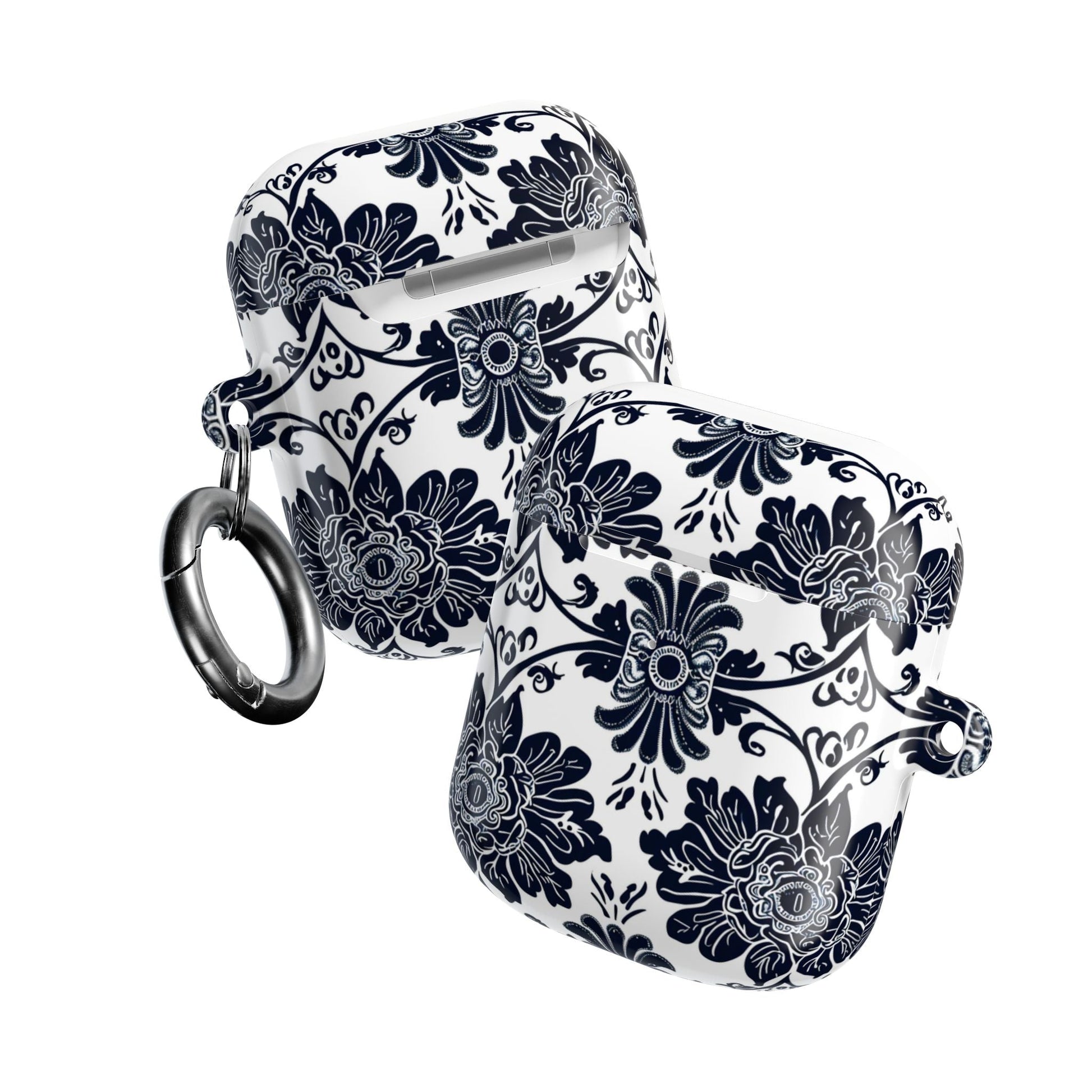 Navy Floral Damask AirPod Case — Ceramic Tile Pattern Protective Cover - DIGITAL X