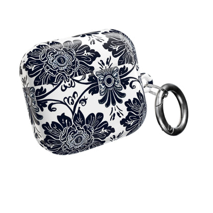 Navy Floral Damask AirPod Case — Ceramic Tile Pattern Protective Cover - DIGITAL X