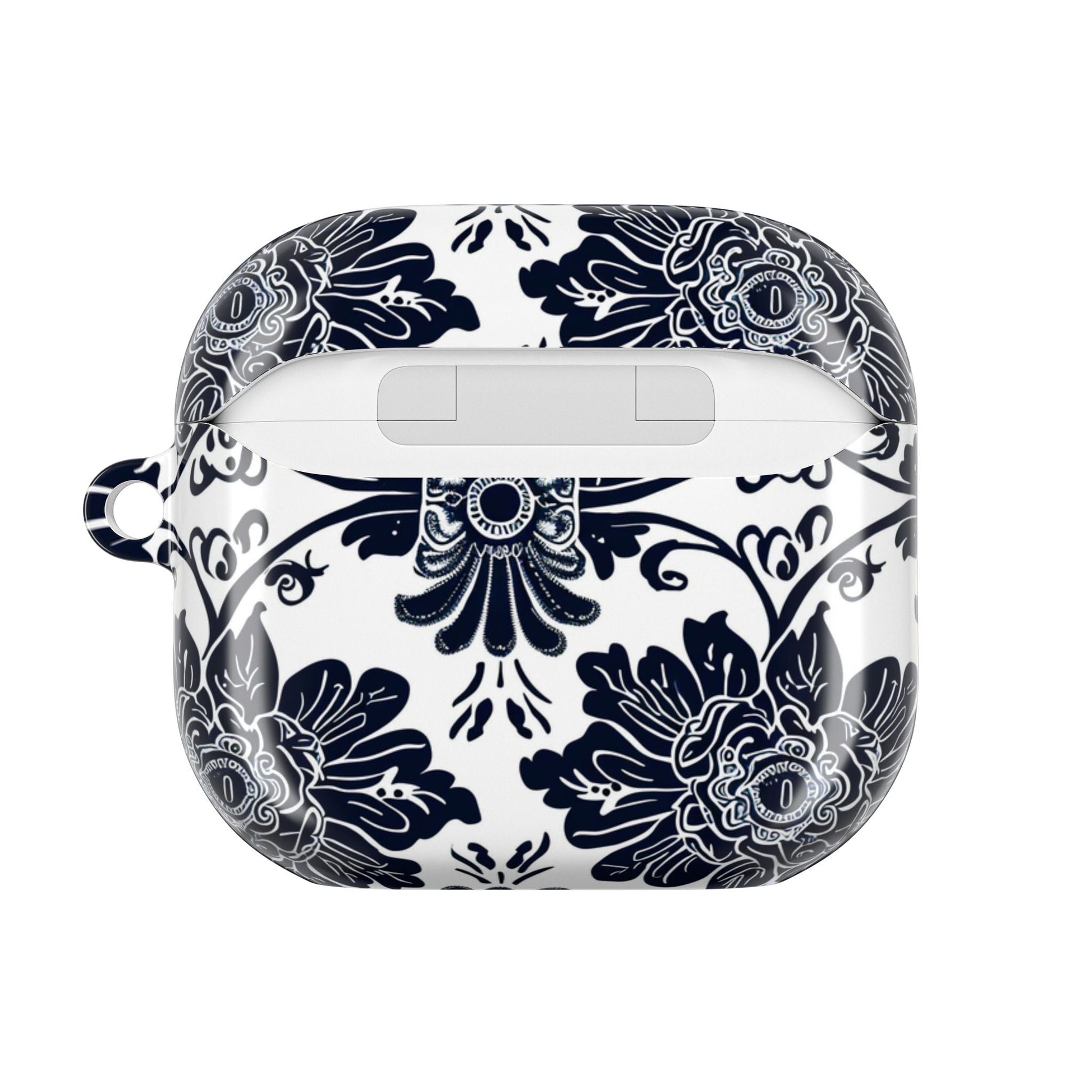 Navy Floral Damask AirPod Case — Ceramic Tile Pattern Protective Cover - DIGITAL X