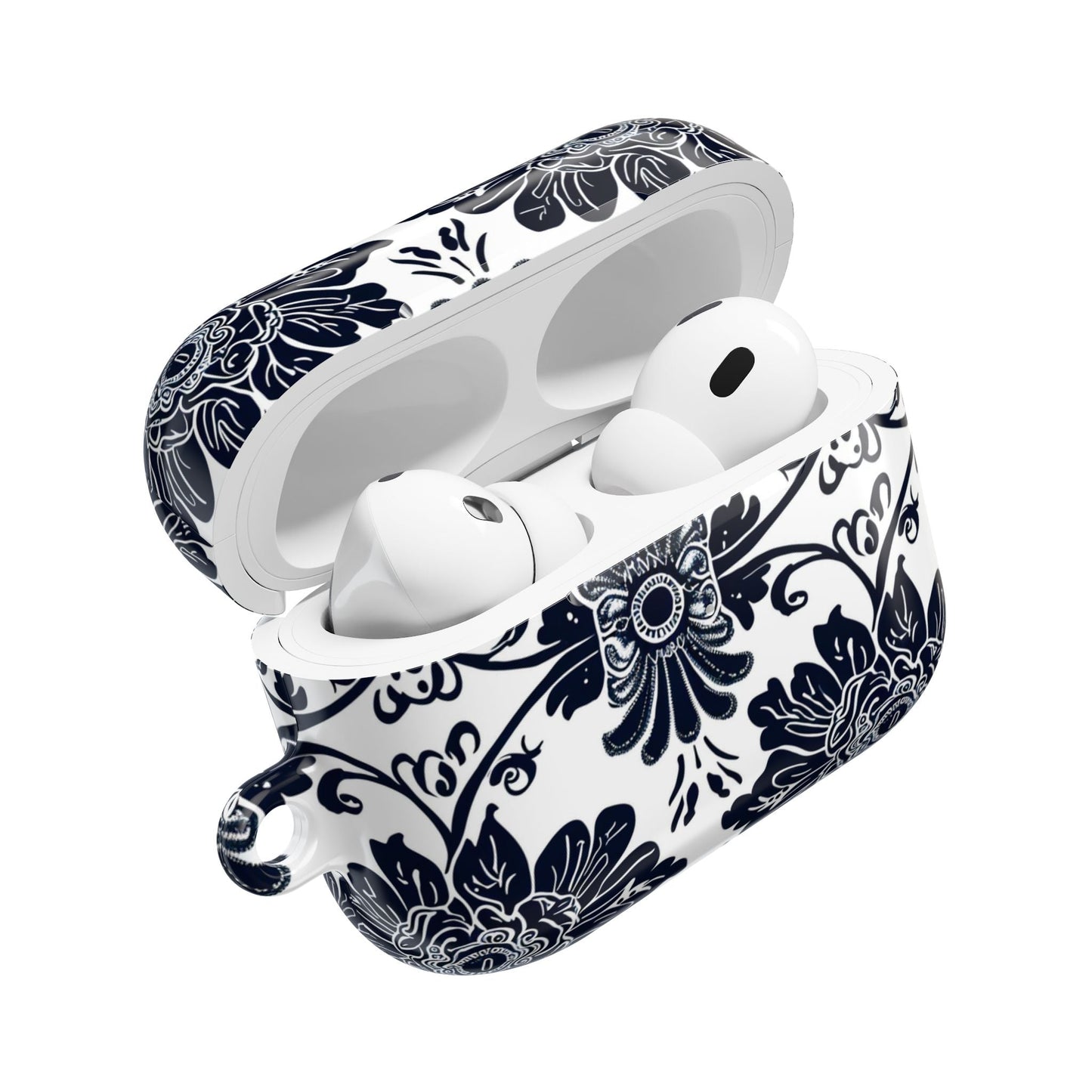 Navy Floral Damask AirPod Case — Ceramic Tile Pattern Protective Cover - DIGITAL X