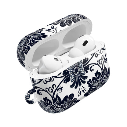 Navy Floral Damask AirPod Case — Ceramic Tile Pattern Protective Cover - DIGITAL X