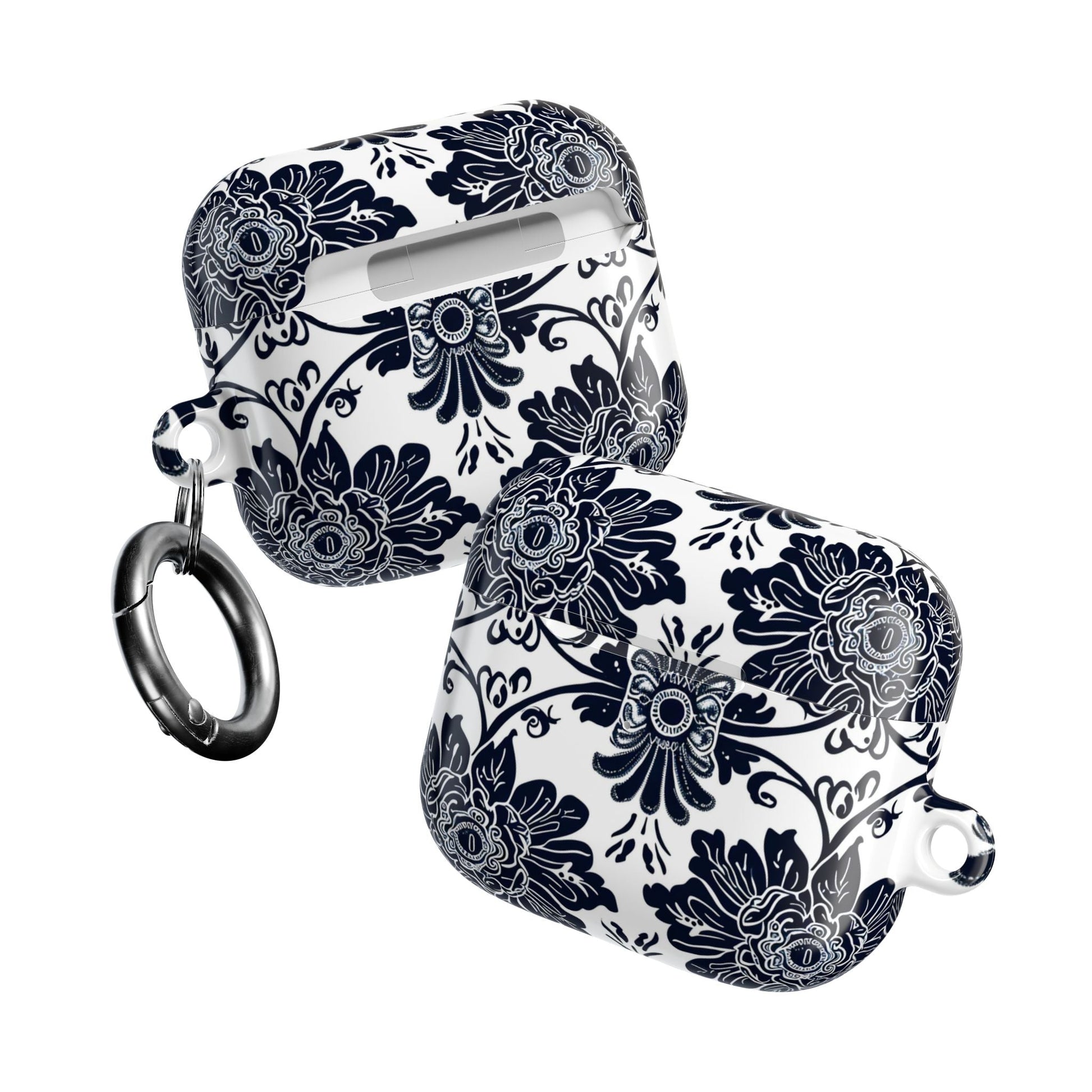 Navy Floral Damask AirPod Case — Ceramic Tile Pattern Protective Cover - DIGITAL X