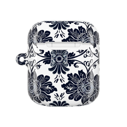 Navy Floral Damask AirPod Case — Ceramic Tile Pattern Protective Cover - DIGITAL X