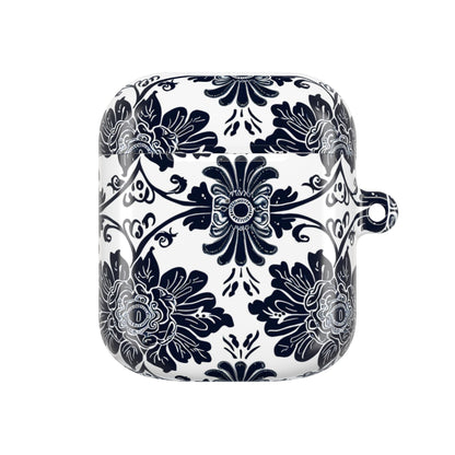 Navy Floral Damask AirPod Case — Ceramic Tile Pattern Protective Cover - DIGITAL X