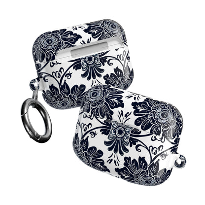 Navy Floral Damask AirPod Case — Ceramic Tile Pattern Protective Cover - DIGITAL X