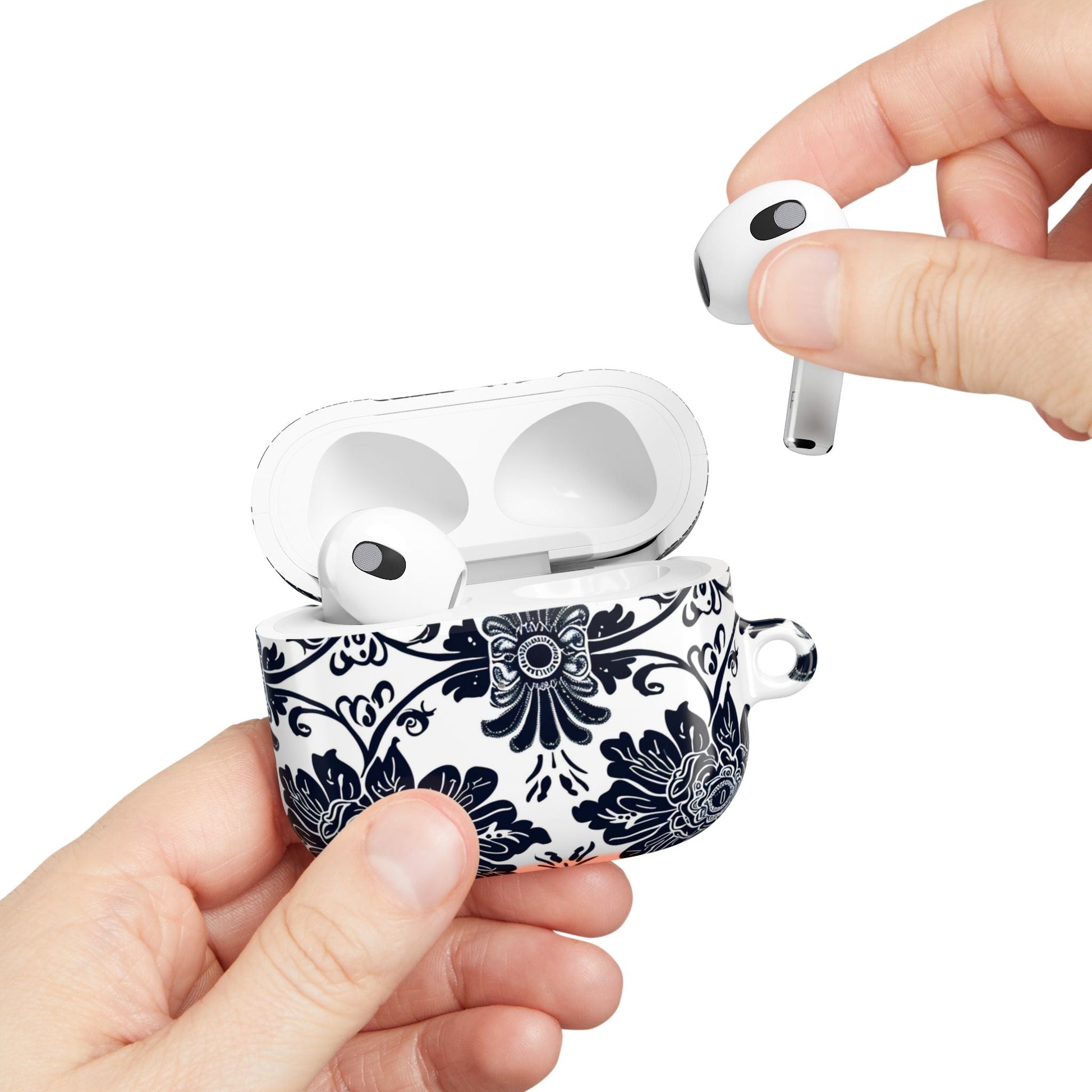 Navy Floral Damask AirPod Case — Ceramic Tile Pattern Protective Cover - DIGITAL X