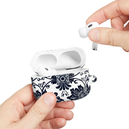 Navy Floral Damask AirPod Case — Ceramic Tile Pattern Protective Cover - DIGITAL X