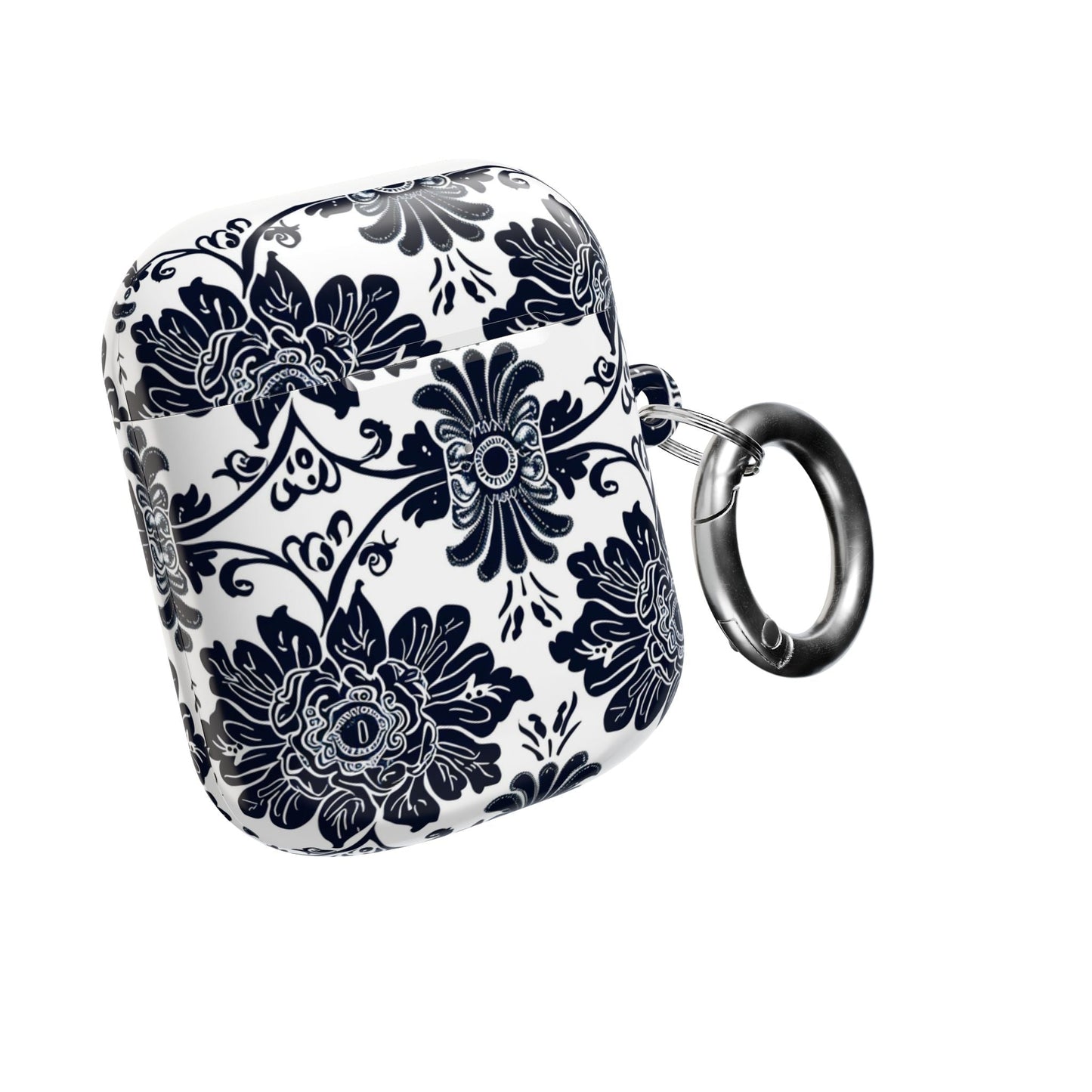 Navy Floral Damask AirPod Case — Ceramic Tile Pattern Protective Cover - DIGITAL X