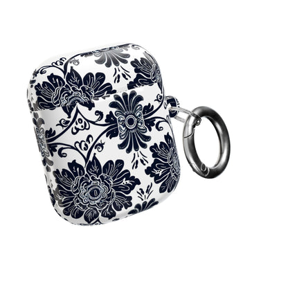 Navy Floral Damask AirPod Case — Ceramic Tile Pattern Protective Cover - DIGITAL X