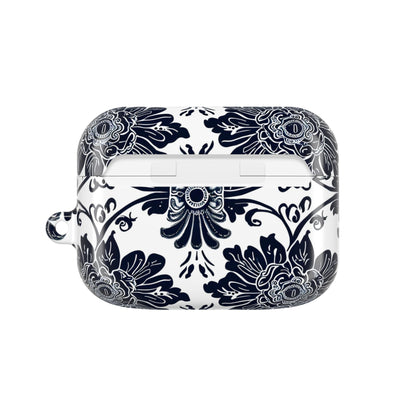 Navy Floral Damask AirPod Case — Ceramic Tile Pattern Protective Cover - DIGITAL X