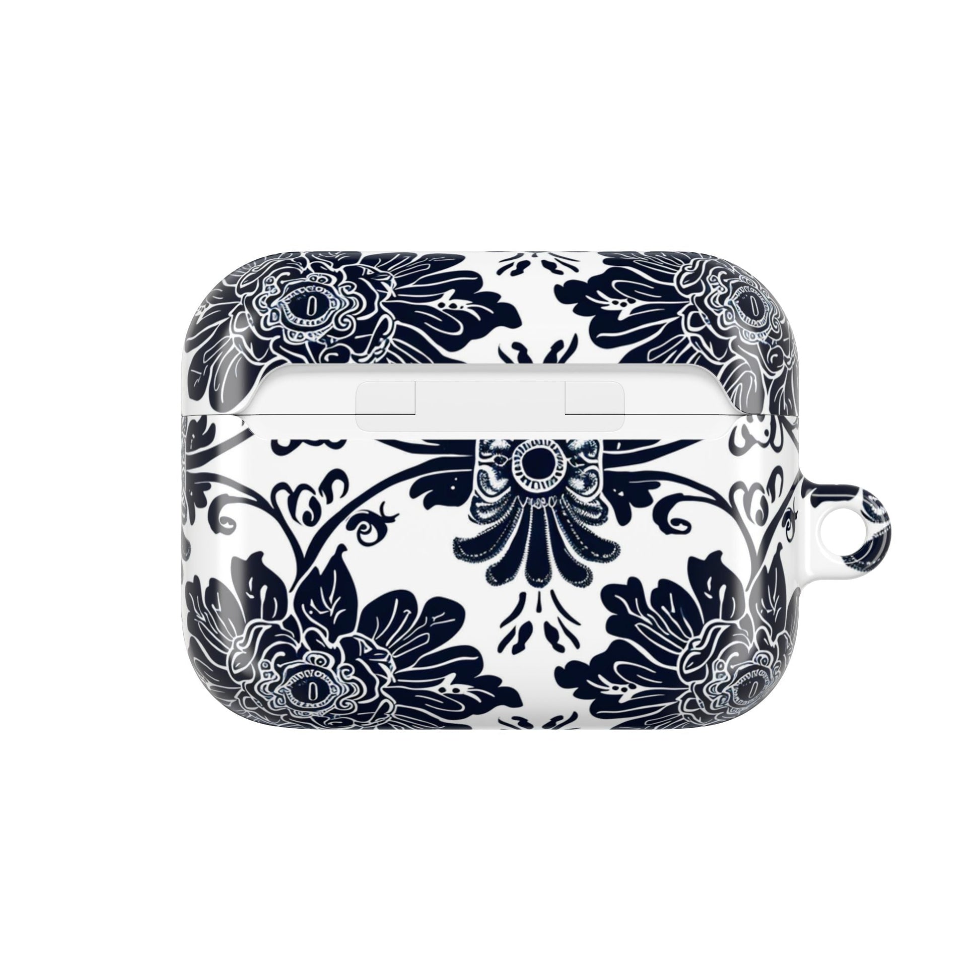 Navy Floral Damask AirPod Case — Ceramic Tile Pattern Protective Cover - DIGITAL X