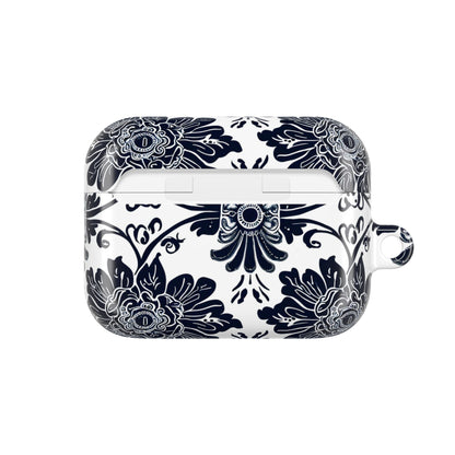 Navy Floral Damask AirPod Case — Ceramic Tile Pattern Protective Cover - DIGITAL X